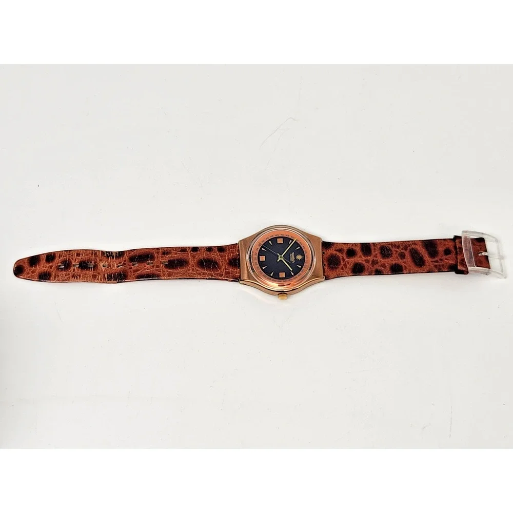 Vintage AG 1991 Swatch Watch Copper/Black Tone Leather Band Wt Case -New Battery